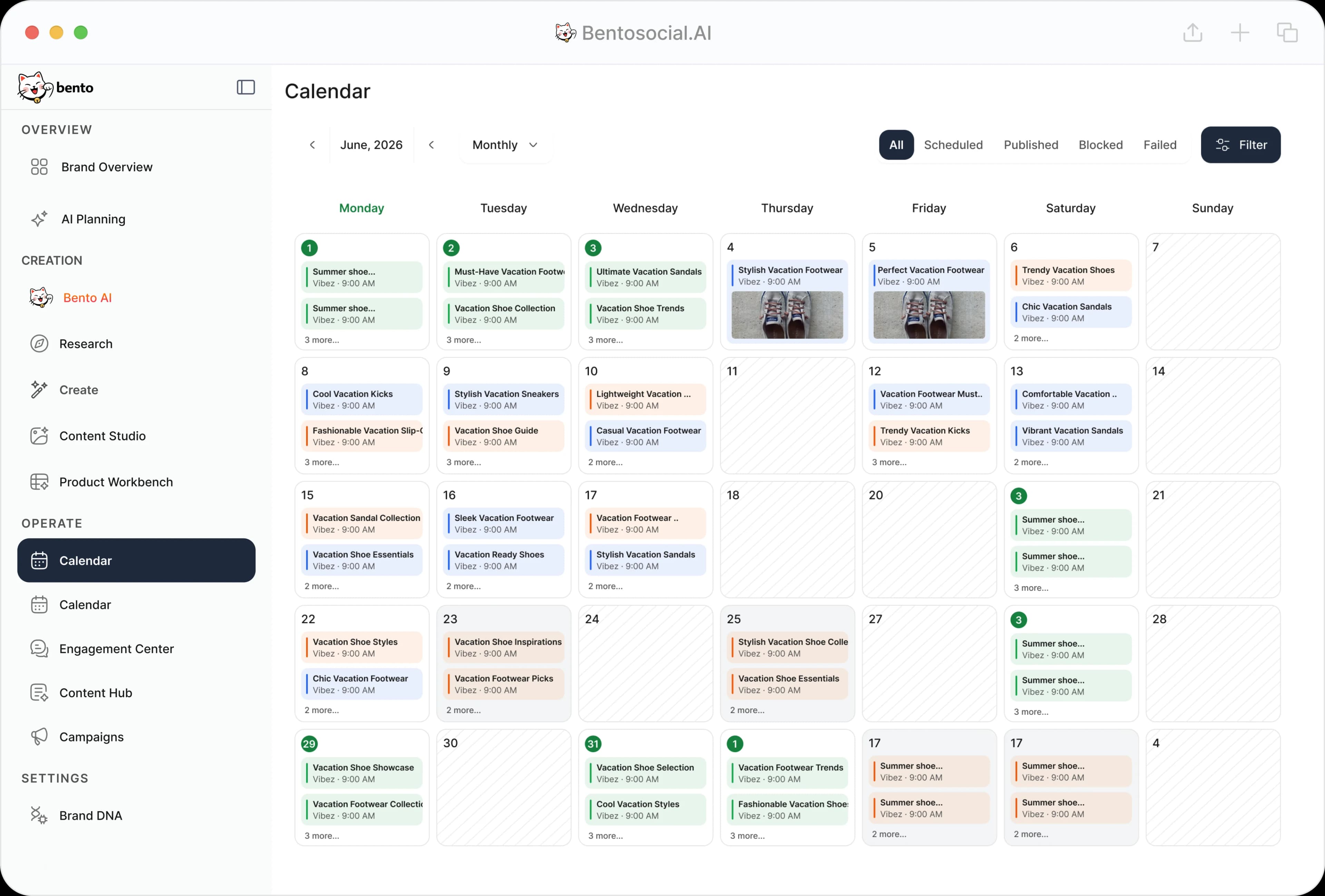 Bento calendar planning a month of posts